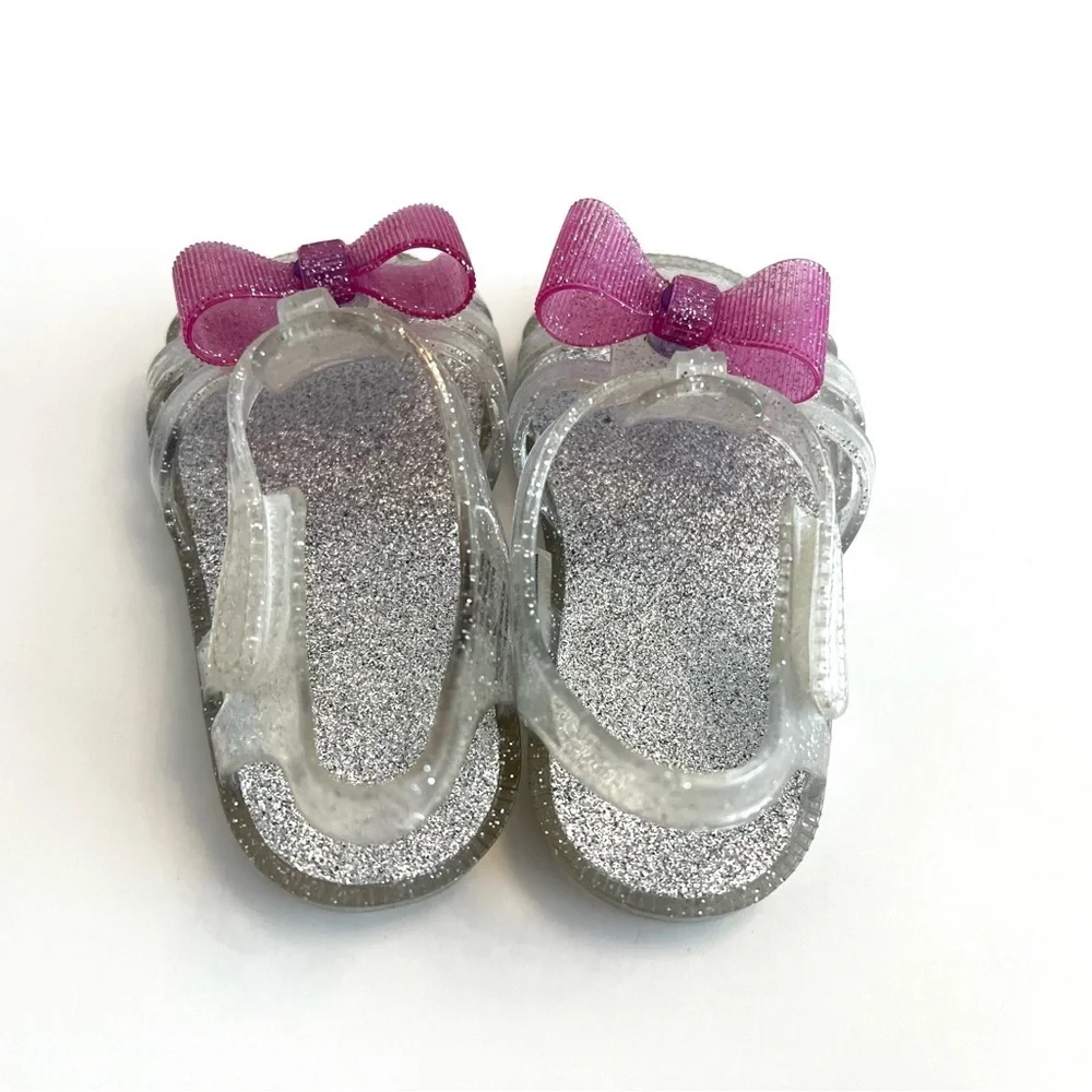 ⚡️4/$20⚡️Garanimals Silver Glitter JELLY Sandals with Pink Bow KIDS Girls Size 5